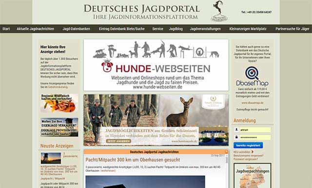 CMS Webseite für das größte Jagd-Onlineportal in Deutschland inkl. Datenbank