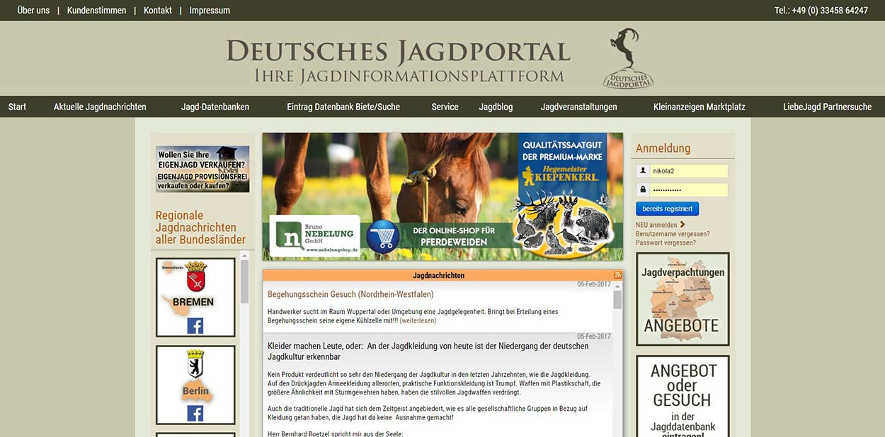 Jagd-Onlineportal in Deutschland